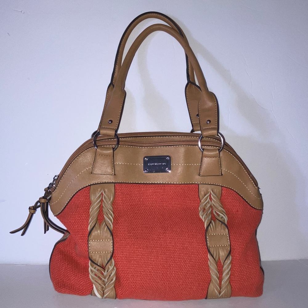 Stone Mountain Coral and Tan Handbag with Many Pockets